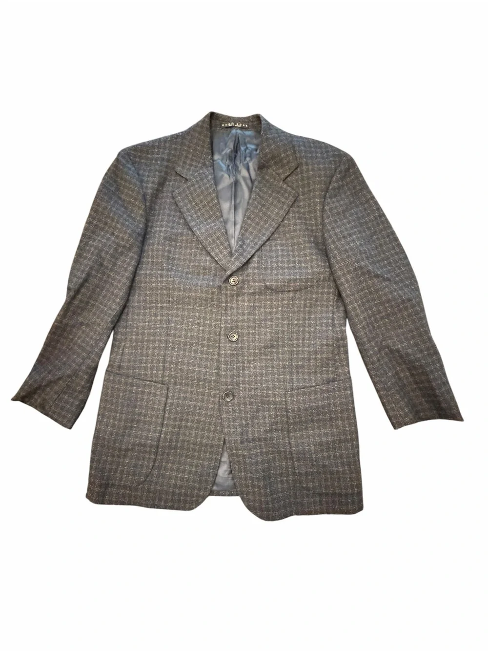 Vintage Hugo Boss Classic Blazer 94% Pure Virgin Wool 40R Blue Check Saks 5th Av